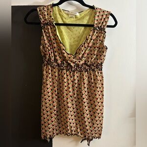 Max Studio Geometric Floral Mesh Tank Top Vintage 90s Y2K